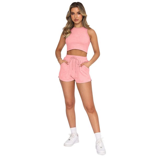 Al Yoga Conjunto de verão Novo produto Casual curto tanque de tanques de tanques de moda feminina e shorts shorts shorts de cordão fitness designer fitness