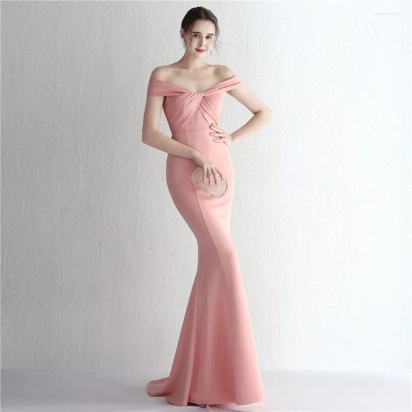 Вечеринки прекрасные 2024 длинное розовое платье русалки вечер вне плеча.