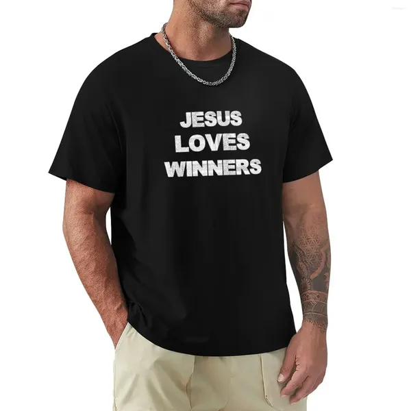Мужские майки вершины Иисус любит победители футболка Funnys