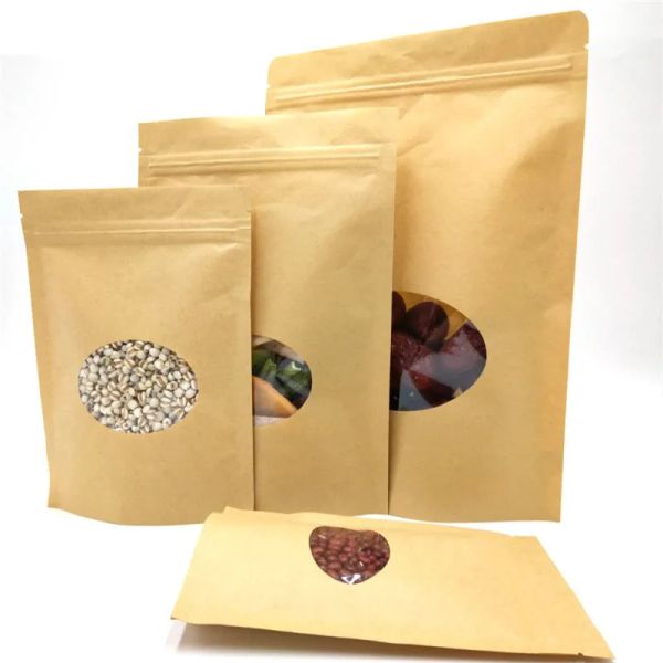 sacchetto di carta da kraft all'ingrosso con finestra sacchetti di cibo vuoto pacchetto regalo da tè alimentare borse per conservare LL