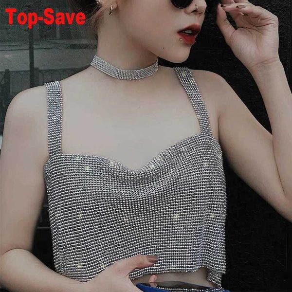 Frauen Tanks Camis Großhandel billige schwarze weiße Gold -Sommer -Sommer -Strass -Tanktopexy Girl Nightclub Trend Sling Sling Shiny Diamond Bikini Crop Top Y240523