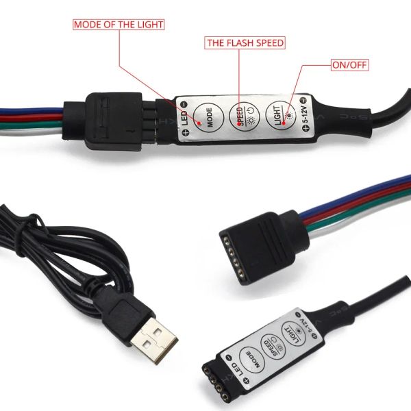1x USB RGB -Controller DC 5V LED Dimmer mit 3Keys 4Pin Female -Stecker für Streifen 19 Dynamische Modi Home LED -Strip -Licht Beleuchtung