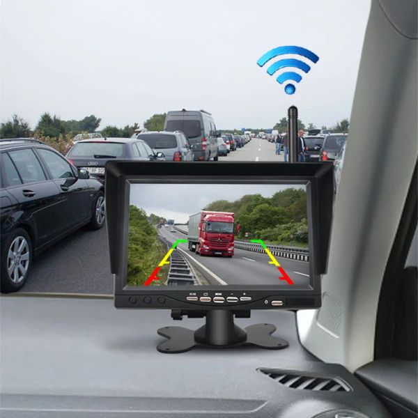 Nachtsicht drahtloser Rückblick Kamera 7in Auto Monitor Bildschirm für LKW-Bus-Wohnmobilanhänger Bagger Reverse Bild 12V-24V Display