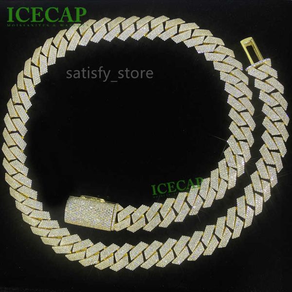 Jóias de hiphop 15mm 4 linhas Moissanite Chain Link Chain ICE ICE 18K PLATENHO DO GOLD SLUELTIO