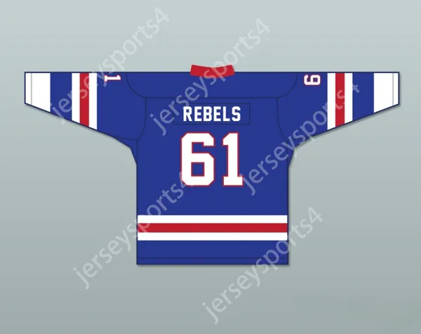 Custom Roanoke Valley Rebels 61 Blue Tie Down Hockey Trikotie Top Sgened S-M-L-XL-XXL-3XL-4XL-5XL-6XL