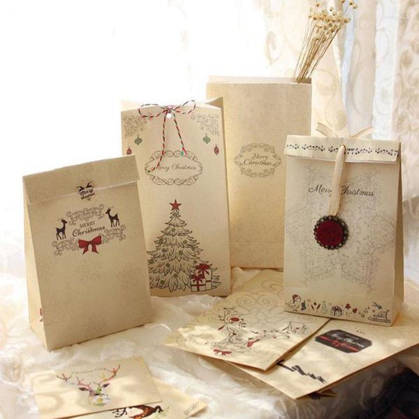 Geschenkverpackung Frohe Weihnachten Kraftpapierbeutel Party Lolly Favor Hochzeitsverpackung 22x12x6cm Mix 30pcs/Los