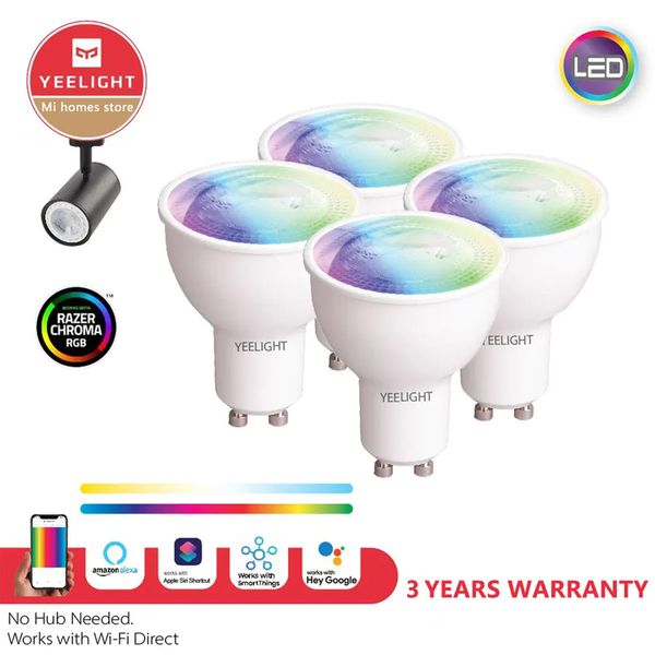Yeeelight GU10 Smart LED Bulbo colorido Controle de aplicativos inteligentes de lâmpada para o Google Alexa SmartThings 4.5W 220V 4PCs