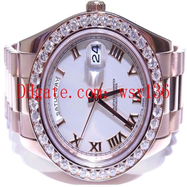 Luxo de alta qualidade Watch Presidente Date Date 41mm 218235 18K Gold Rose Big Diamond Automatic Movement Mens Wrist Watches 266T