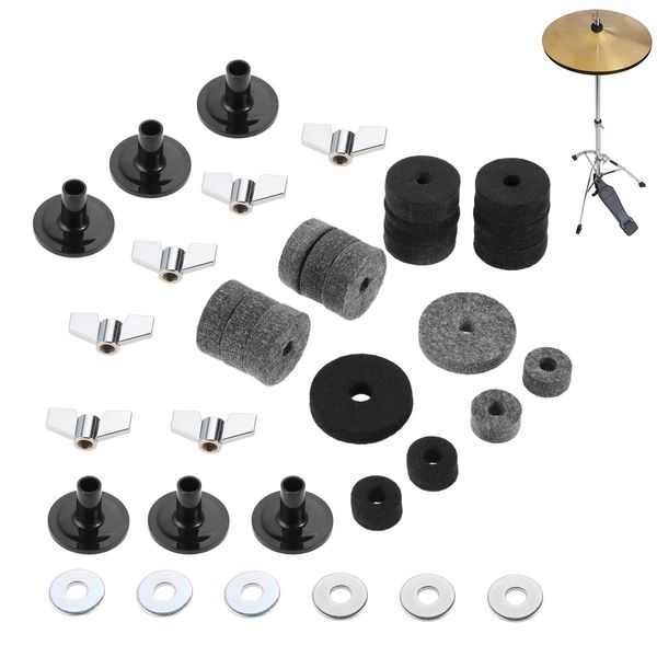 Felts de prato Hi-Hat Clutch Felt Hi Hat Cup Felt Felt Cymbal Stand Mangas com nozes de asa de base e arruela de prato para tambor de 18pcs