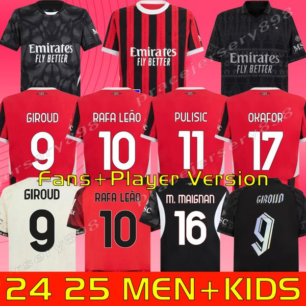 24 25 Maglia Milans Giroud Rafa Lea Pulisic 4ª Jersey Kid Kit 2024 2025 Home Away 3rd Football Circhas Caldo Maillot Tomori Theo Prazures Quarto AC