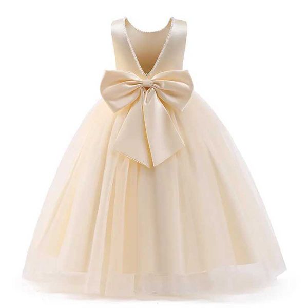 Mädchenkleider Blumenmädchen Partykleider für Kinder Perlen große Bogen ärmellose elegante Kinder Hochzeit Prinzessin Kleider V-Back Teen Abendkleider T240524