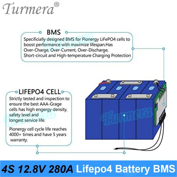 Turmera 4S 12.8V 280A Balance LifePo4 Batteria BMS Bilancia Bilancia Scheda protetta per 3,2 V 100Ah 200Ah 280AH 320A AH LIFEPO4 Utilizzo