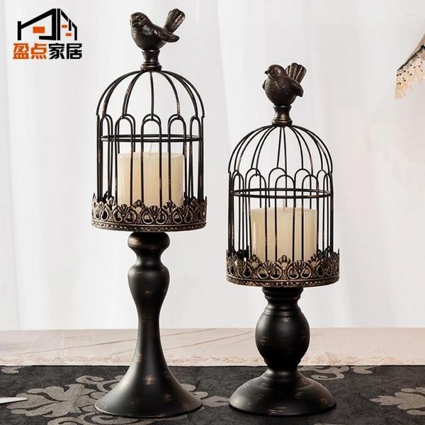 Titulares de vela Retro Metal Setent Black Gold Bird Cage Art Decor de casamento Centro de casamento Chandelier Bougeoir Decoração em casa