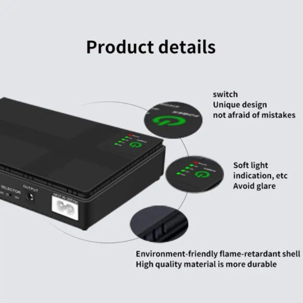 5V-12V Adattatore di alimentazione di backup Mini Portable UPS di grande capacità per router WiFi Gigabit Gigabit Supporto router di viaggio Wi-Fi