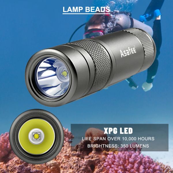 ASAFEE AF11 XPG LED -SCUBA DIVING THINGSLIGHLT IPX8 WASHERFORTES DIVE Lampen -Drehschalter Freediving Backup Diver Taschenlampe