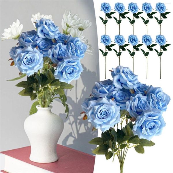 Fiori decorativi bouquet di buon qualità con 9 bordi arricciati e gambo lungo artificiale rose artificiali per un vaso alto
