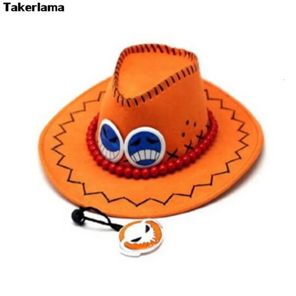 Takerlama Mens Portgas D Ace Cowboy Hat Ролевая игра для шляпы Pirate Hat Velvet Halloween Anime Costume Hat 240515