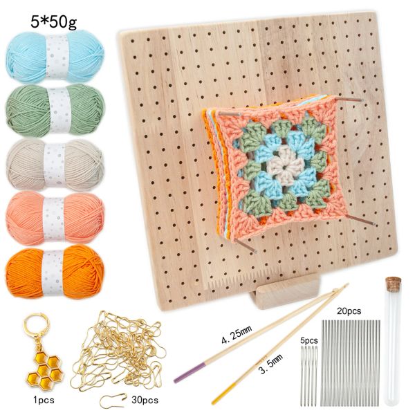 Placa de bloqueio de madeira Granny Square Crochet Board criando com 324 pequenos orifícios de bloqueio de tapete de bloqueio para tricô de crochê