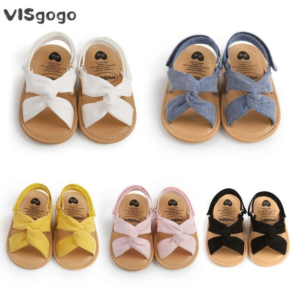 Visgogo Sandals Sandals Sandals новорожденные Bownot Crib Summer Soft Sole-Slip Antiplip Первая прогулка для ходьбы Prewalker L2405
