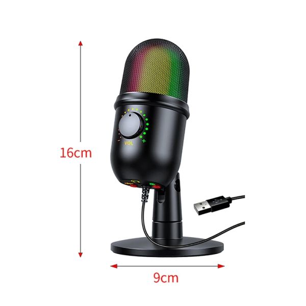 RGB USB -конденсатор Microphone Professional Vocals Streams Mic Recording Studio Micro для компьютера видеоигр Youtube YouTube компьютер