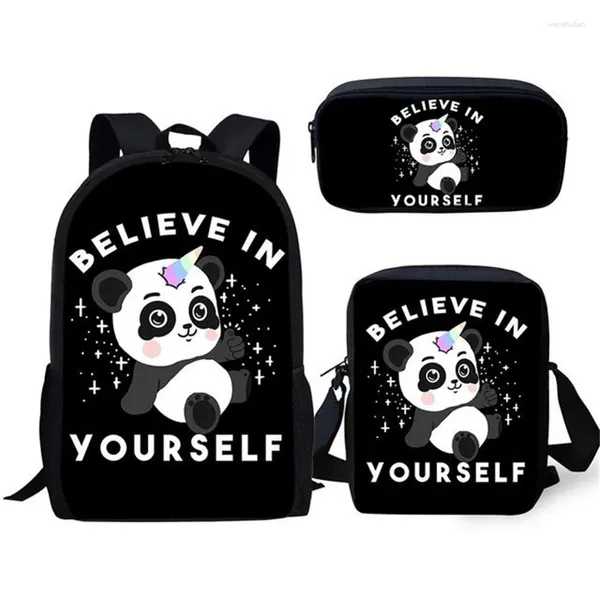 Backpack harajuku divertente panda 3pcs/set 3d stamping scuola book book book book laptop daypack spalla borse a matita