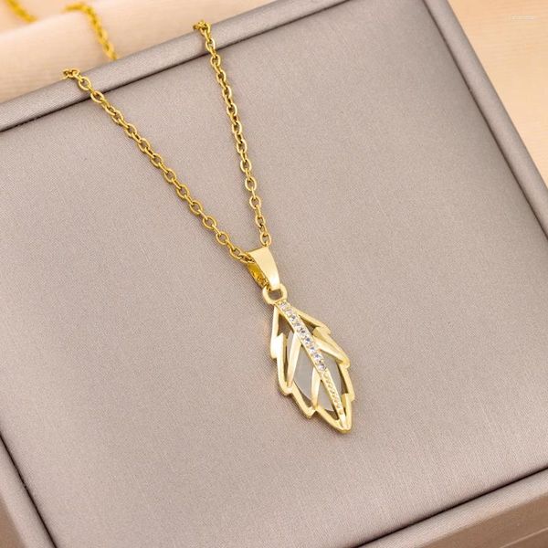 Colares pendentes Moda Opal Leaf para mulheres cor de ouro da moda Jóias de aço inoxidável Clavícula feminina Chain de atacado