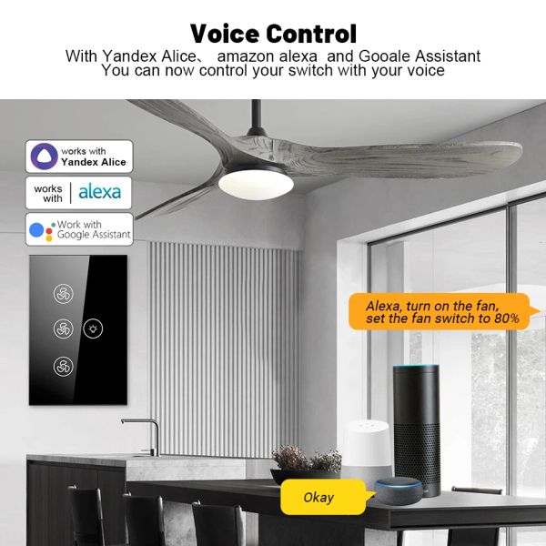 Vovoway Smart WiFi Fan Light Switch, US/Au teto Lâmpada de ventilador interruptor Tuya Remoto Vários trabalhos de controle de velocidade com Alexa, Google Home