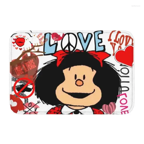 Tappeti Love e Mafalda circondati da cuori tappeti anteriori antideili