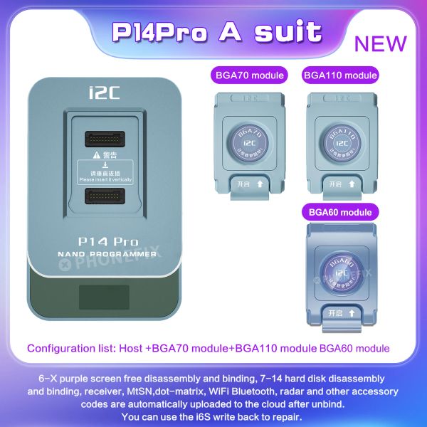 I2C P14 PRO PCIE NAND PROGRAMMATORE DISK HARD DISK LETTURA DEI PER IPHERO 5G-15 PRO MAX INCLIND WIFI SN SYSCFG Modifica dati