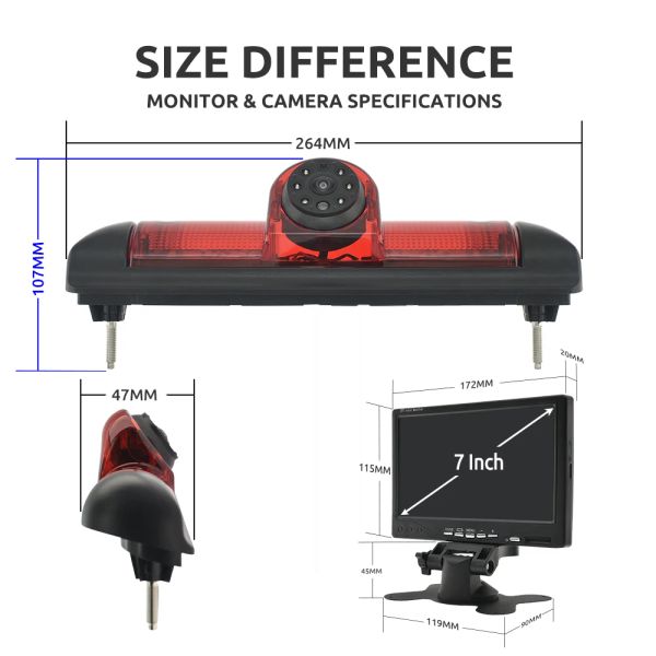 Carro de estacionamento Vista traseira Luz de freio de câmera com monitor de 7 polegadas para Fiat Ducato Citroen Jumper Peugeot Boxer 2006-2015