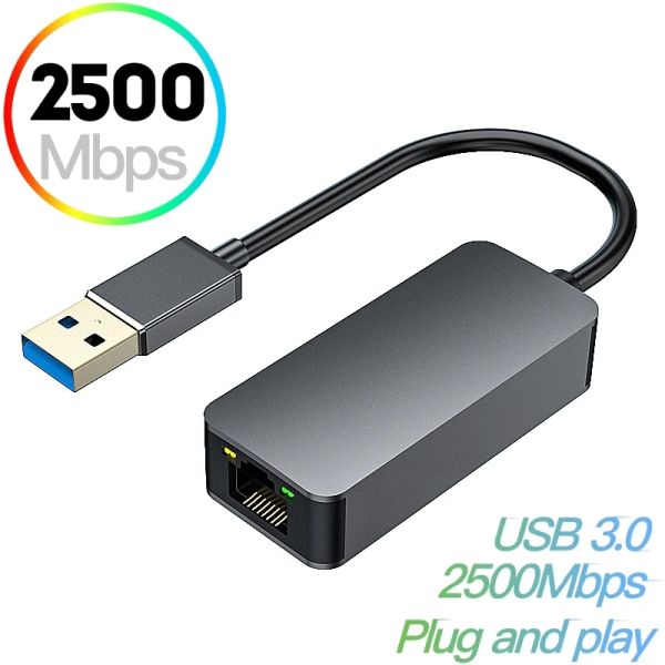 2,5 Gbps USB3.0 Tipo C Adaptador de gigabit Ethernet 2500Mbps USB 3.0 para RJ45 LAN Wired Card Conversor para Win Mac Laptop PC