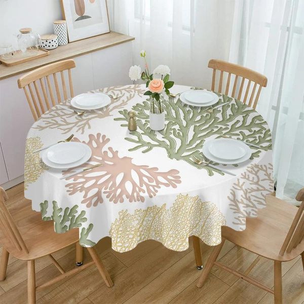 Tischtuch gelbgrüne Marine Koralle Runde Tischdecke Party Küche Abendessen Deckel Dekor wasserdichte Tischdecken