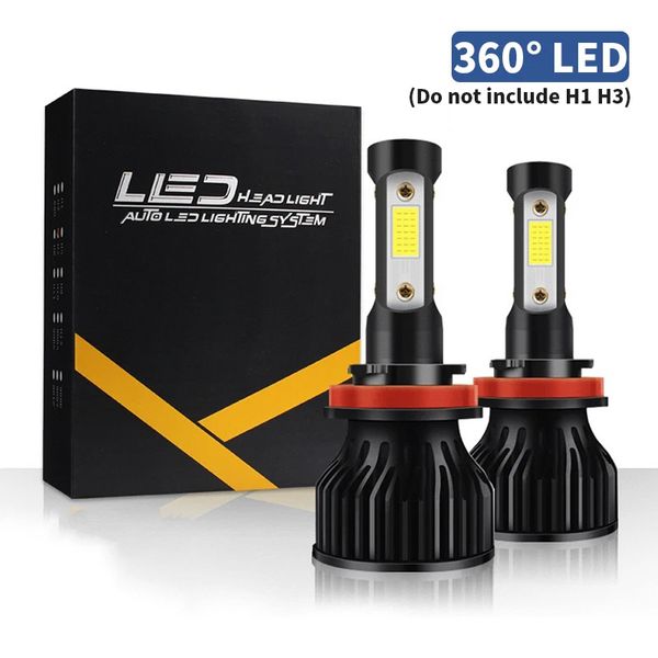 2pcs 360Degree H4 Bulb H7 Farlight 22000LM 6000K HB3 HB4 9005 H8 H9 H11 H11 LED Светодиодная передняя лампа 12V Turbo Fog Light