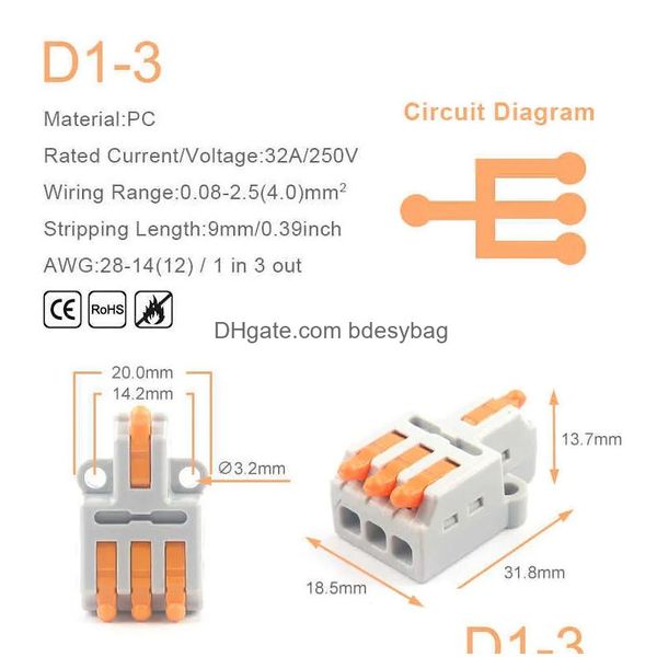 Andere Home Appliances New 5PCS Compact Draht-Anschluss Splitter Schneller elektrischer Spleißanterminalblock für 28-12AWG Kleine Kabelverkleidungsanschlüsse dh1dv