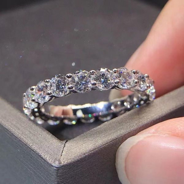 Ewigkeit 3mm Moissanit Diamond Ring 100% Real 925 Sterling Silber Party Ehering -Band Ringe für Frauen Männer Engagement Schmuck Duhga