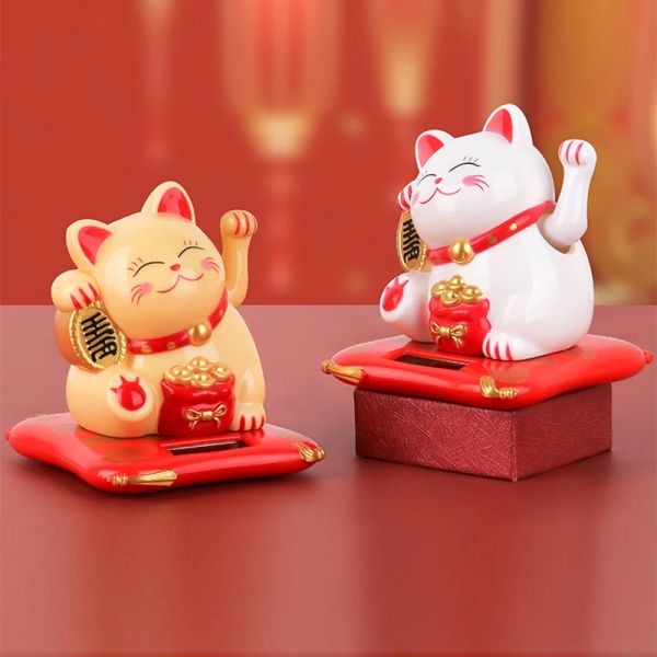 MANEKI NEKO Lucky Cat alimentato da solare che accoglie il gatto fortunato cinese che sventola la mano fatta per le figurine del gatto per la casa