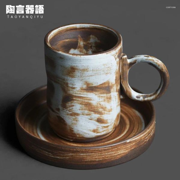 Кружки японская ручная роспись граффити мел белый кофейный чашка и комбинированная ретро-керамическая домашняя домашняя часть личное питье