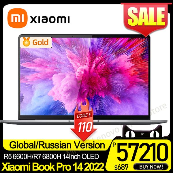 Xiaomi Book Pro 14 2022 Laptop AMD Ryzen R5 6600H/R7 6800H 16G+512G/1T/2T 660M/680M GRAPHICS 2.8K 90Hz 14 polegadas OLED Mi Notebook