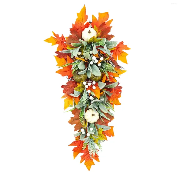 Flores decorativas Fall Pumpkin Garland Door de Ação de Graças Festival de Maple Decoração de Holida de Festival 12 polegadas Christmas Grinalh