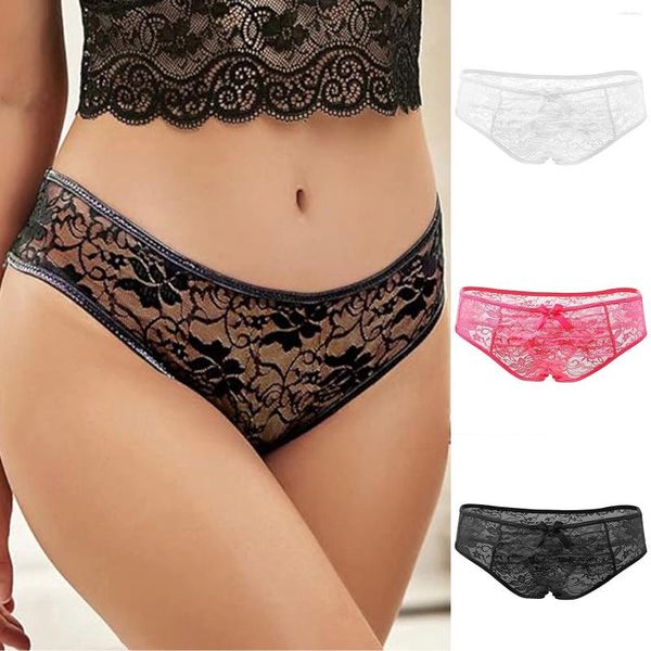 Calcinha feminina Sexy Cruthless Lace Underwear Hollow Out Crotch Abert Plus Size Lingerie Thong Briefs for Women Solid