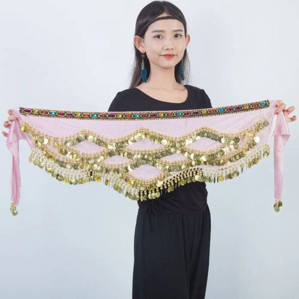 Paillettes di nappa in metallo alla cintura di danza del ventre alla scia della sciarpa da ballerina sexy per la tailande