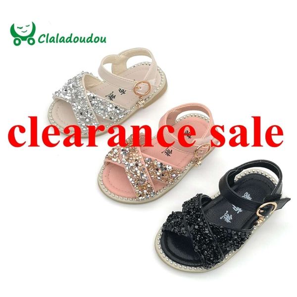 11,5-15,5 cm Bling Schuhe Mädchen Baby Kind Inge Pailletten Strass Strass Summer Sandals Kid Girls Prinzessin Party Kleid Schuh L2405