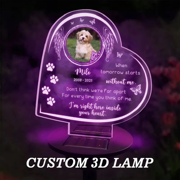 Benutzerdefinierte 3d Lampe Haustier Gedenkgeschenke Solar Licht Basis Custom PO Night Lights Haustierhund Verlust Geschenke Friedhof Gedenkgeschenke Garten 240518