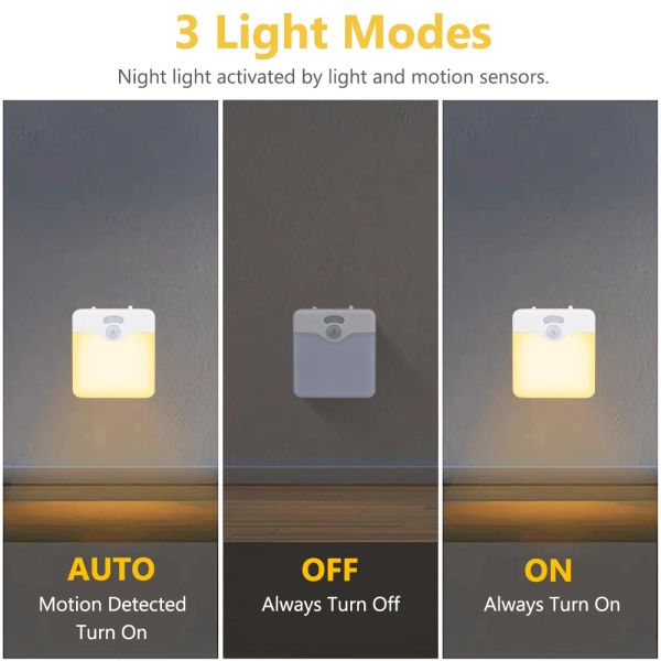 Sensor de movimento LED Night Light Light UK UE Plug Dimmable Wireless Lamp for Kids Room Energy Eficiente Dusk to Dawn Sensor Stairway Lamp