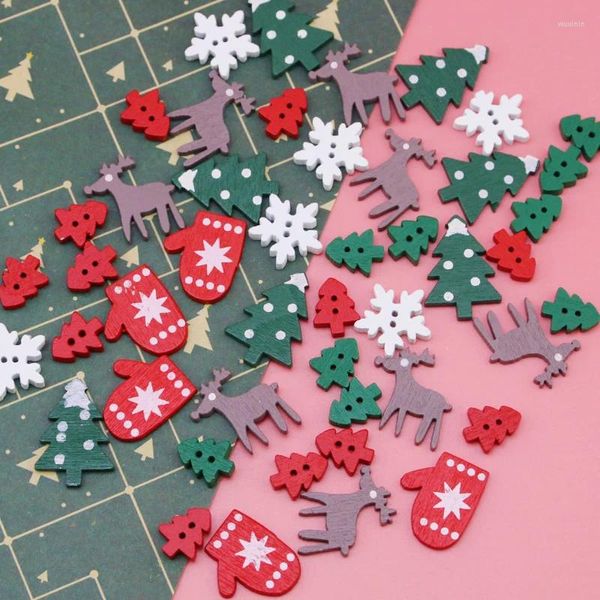 Weihnachtsdekorationen (50 Stcs/Pack) Mini Tree Handschuh Chip gemischte dekorative Holzspäne Hängende Dekoration Buntes Elch Geschenketikett