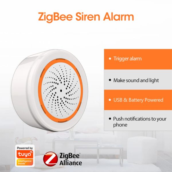 Cusam Tuya Smart ZigBee Sound und Lichtalarmsirene mit Strobe -Warnungen 90dB -Lautsprecher für die Sicherheit zu Hause