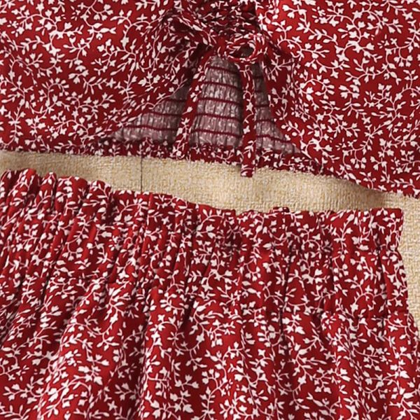 Garotas conjuntos de 8 a 12 anos garotinha halter floral vermelho top + saia floral vermelha de estilo coreano