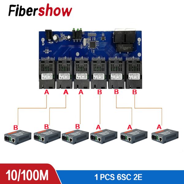 10/100m Fast Ethernet Switch Converter 20 km Ethernet Fibre -Medienkonverter Einzelmodus 2*RJ45 und 6*SC Fibre Port PCBA