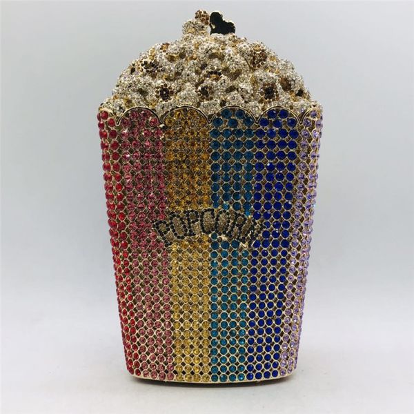 Neuestes Design Popcorn Clutch Handtasche Brauthochzeitsfeierkristall Hochzeitsbalken und Handtasche exquisite Ketten -Umhängetasche 2912