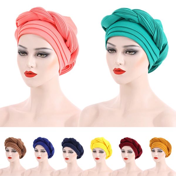 Neueste afrikanische Auto -Gele -Headtie Aso Oke hat bereits Diamonds Turban Muslim Hijab Women Bonnet Hat Cap Headscarf Wrap Nigeria gemacht